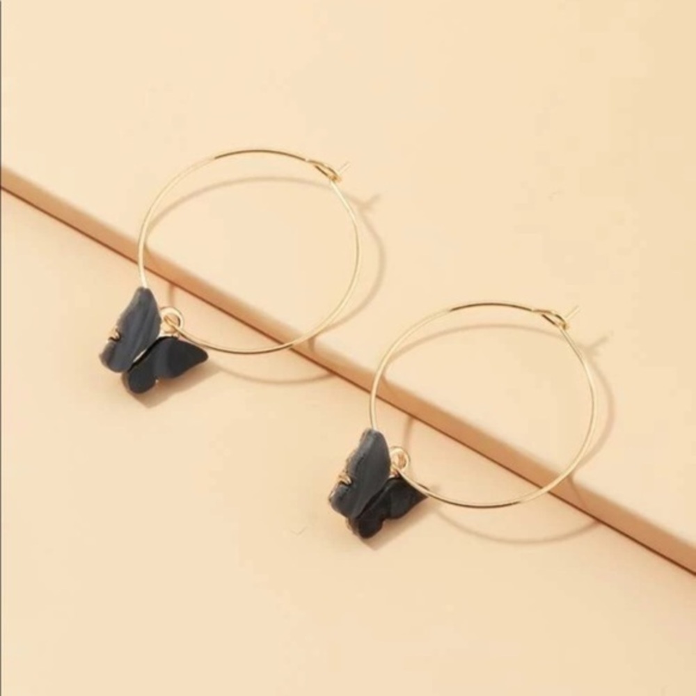 3/$30 💛 Black Acrylic Butterfly Hoop Earrings